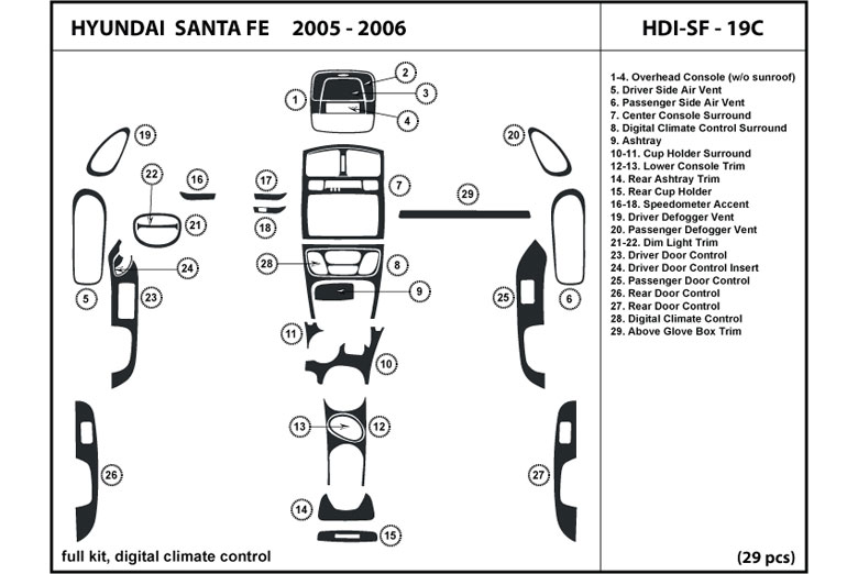 2005 Hyundai Santa Fe DL Auto Dash Kit Diagram