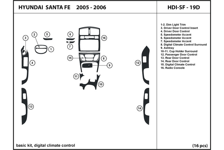 2005 Hyundai Santa Fe DL Auto Dash Kit Diagram