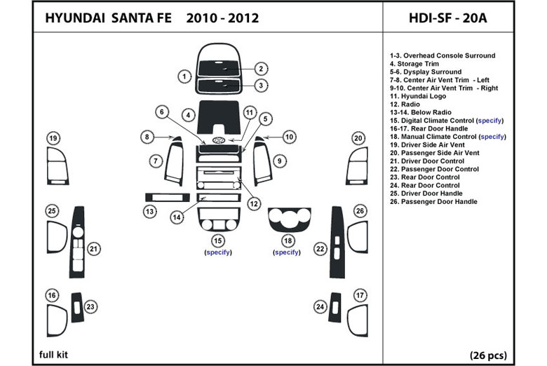 DL Auto™ Hyundai Santa Fe 2007-2012 Dash Kits