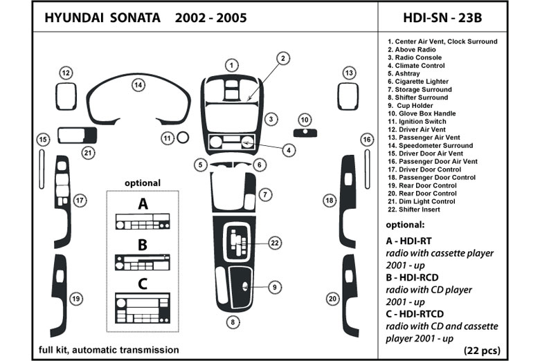 2002 Hyundai Sonata DL Auto Dash Kit Diagram