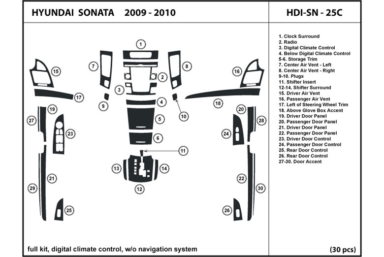 2009 Hyundai Sonata DL Auto Dash Kit Diagram