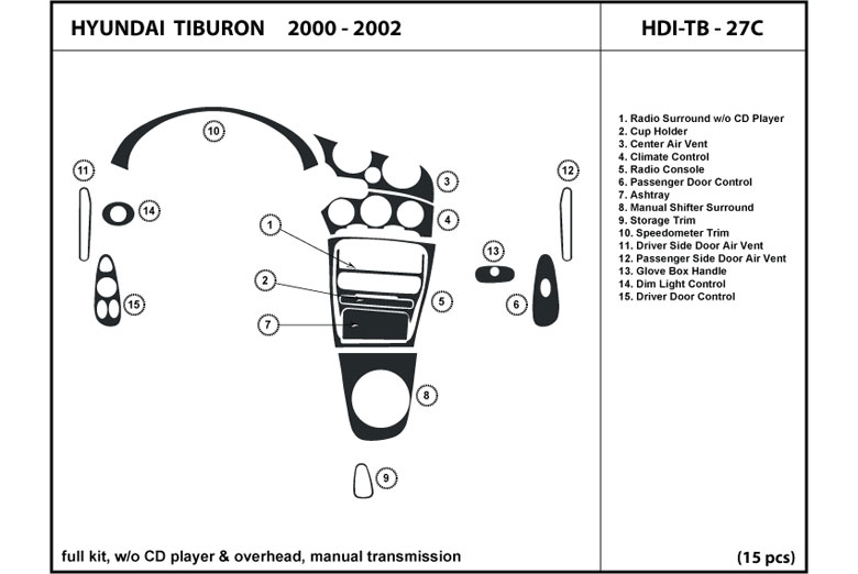 2000 Hyundai Tiburon DL Auto Dash Kit Diagram