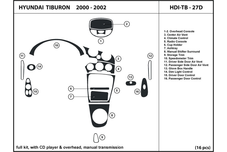2000 Hyundai Tiburon DL Auto Dash Kit Diagram