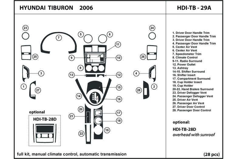 2006 Hyundai Tiburon DL Auto Dash Kit Diagram
