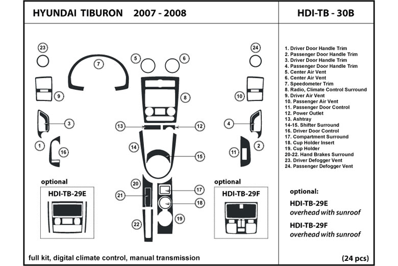 2007 Hyundai Tiburon DL Auto Dash Kit Diagram