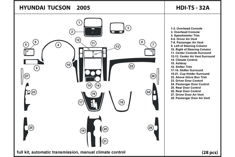 2005 Hyundai Tucson DL Auto Dash Kit Diagram