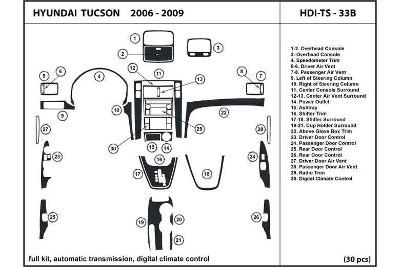 2006 Hyundai Tucson DL Auto Dash Kit Diagram