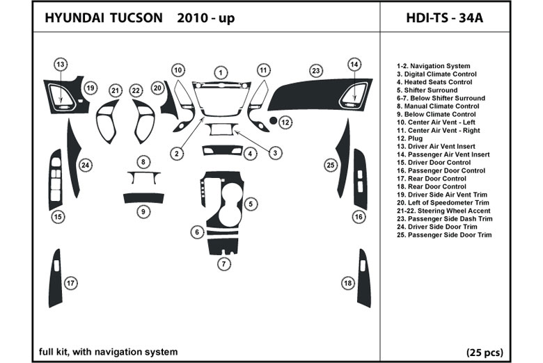 2010 Hyundai Tucson DL Auto Dash Kit Diagram