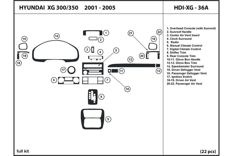 2002 Hyundai XG350 DL Auto Dash Kit Diagram