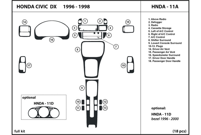 1996 Honda Civic DL Auto Dash Kit Diagram