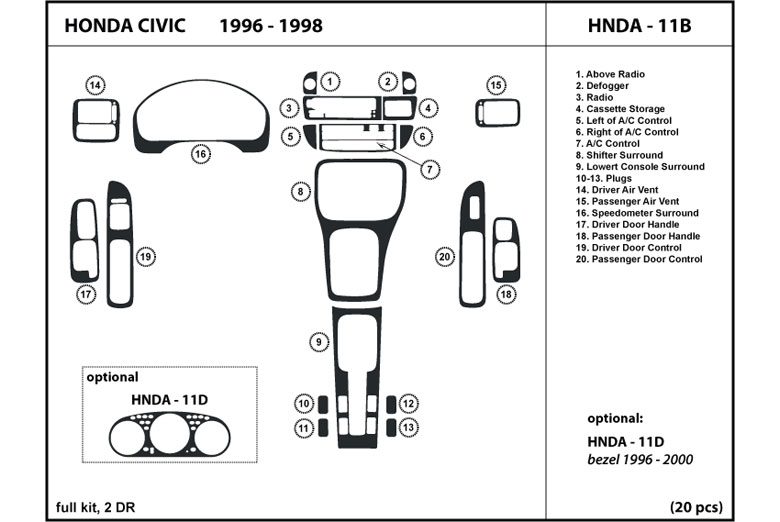 DL Auto™ Honda Civic 1996-1998 Dash Kits