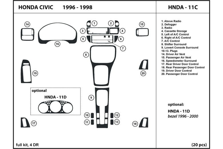 1996 Honda Civic DL Auto Dash Kit Diagram