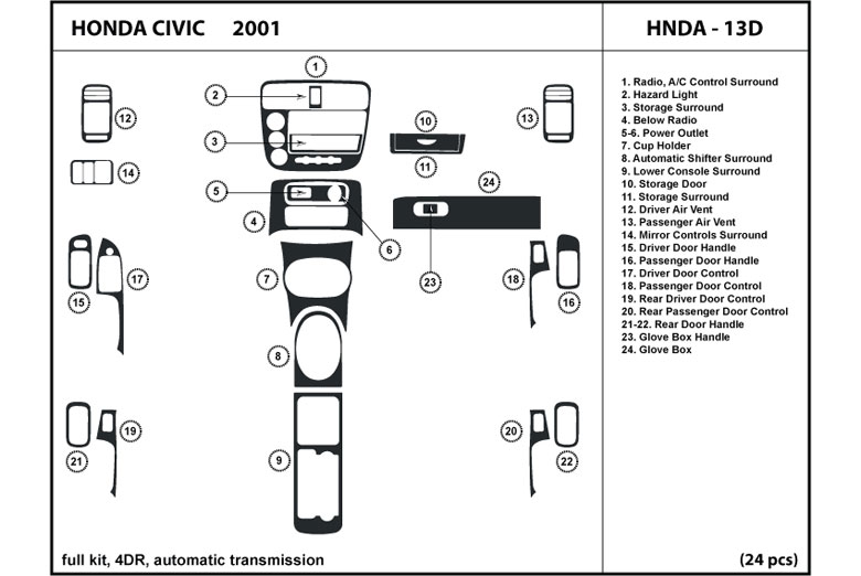 2001 Honda Civic DL Auto Dash Kit Diagram