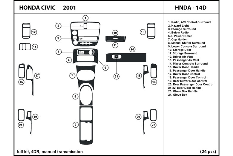 2001 Honda Civic DL Auto Dash Kit Diagram