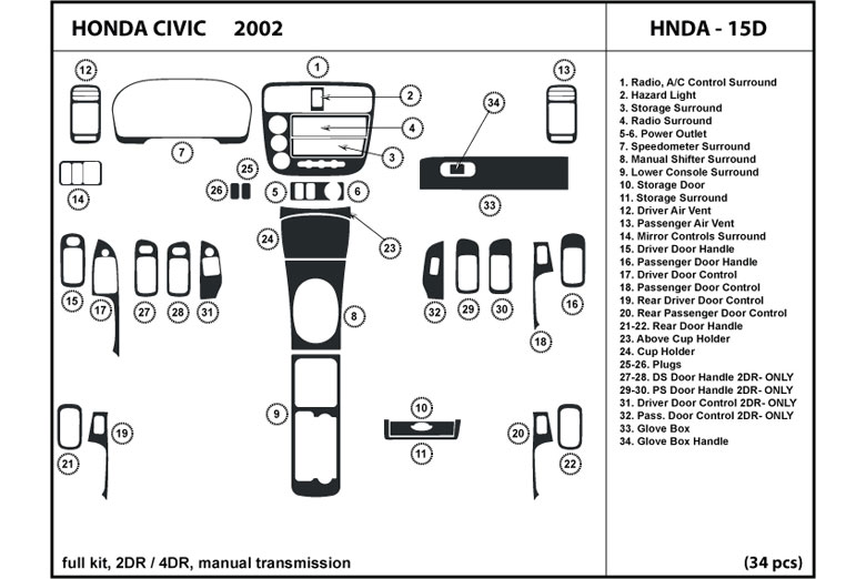 2002 Honda Civic DL Auto Dash Kit Diagram