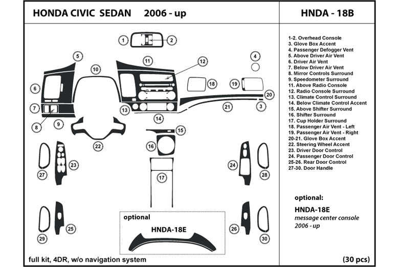 2006 Honda Civic DL Auto Dash Kit Diagram