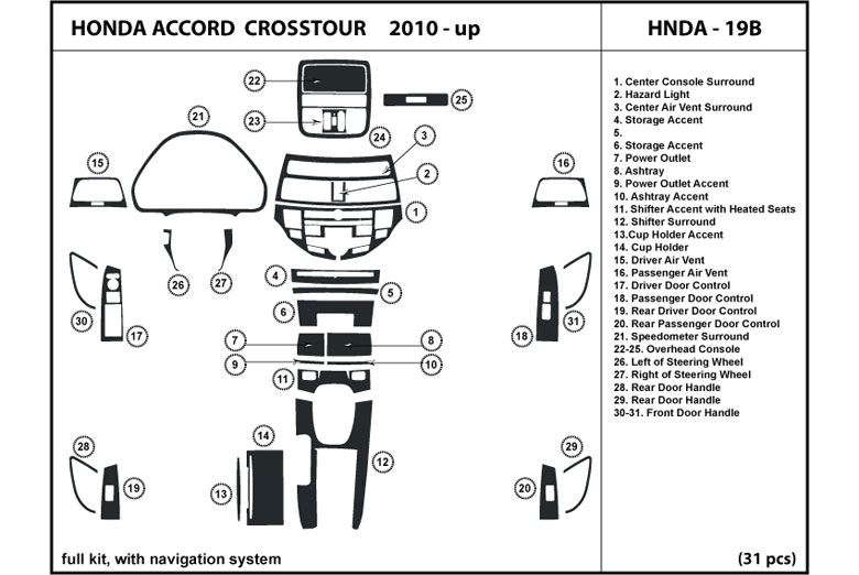 2010 Honda Accord DL Auto Dash Kit Diagram