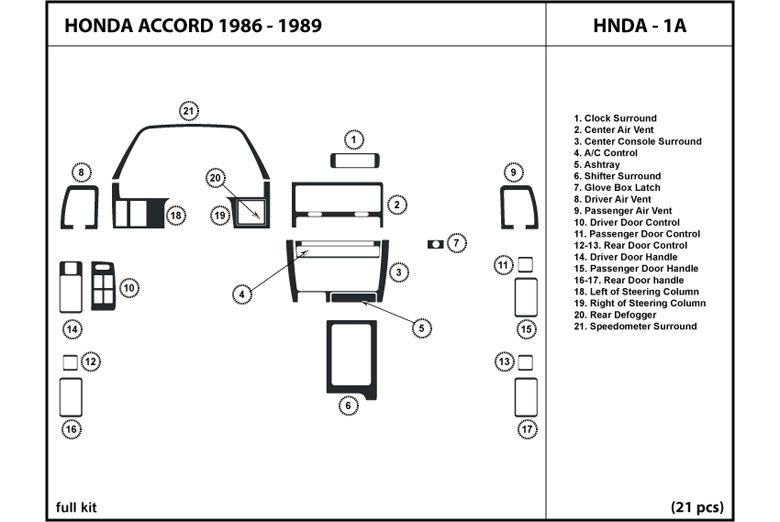 1986 Honda Accord DL Auto Dash Kit Diagram