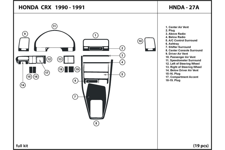 1990 Honda CRX DL Auto Dash Kit Diagram