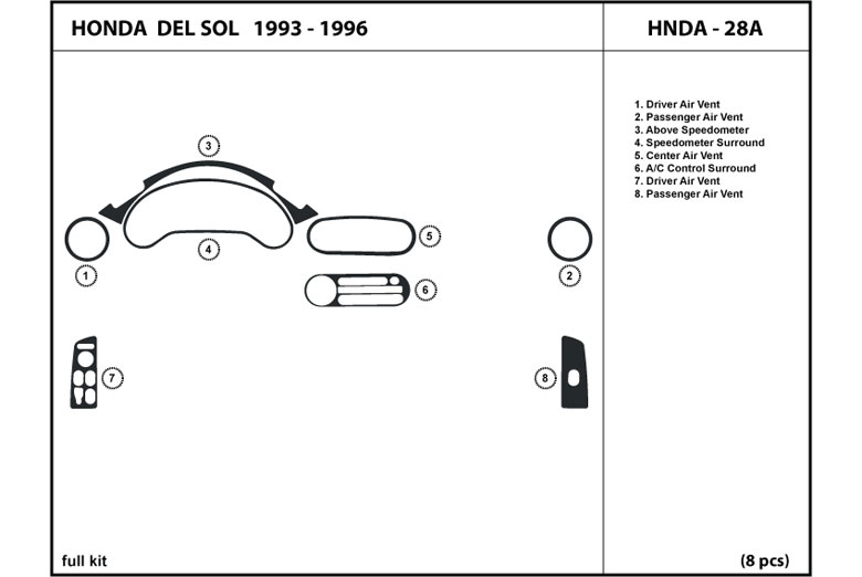 1993 Honda Del Sol DL Auto Dash Kit Diagram