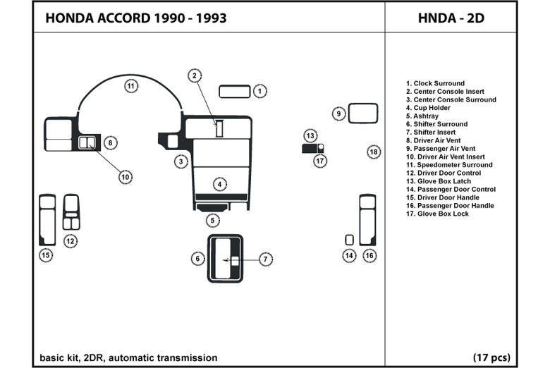 1990 Honda Accord DL Auto Dash Kit Diagram