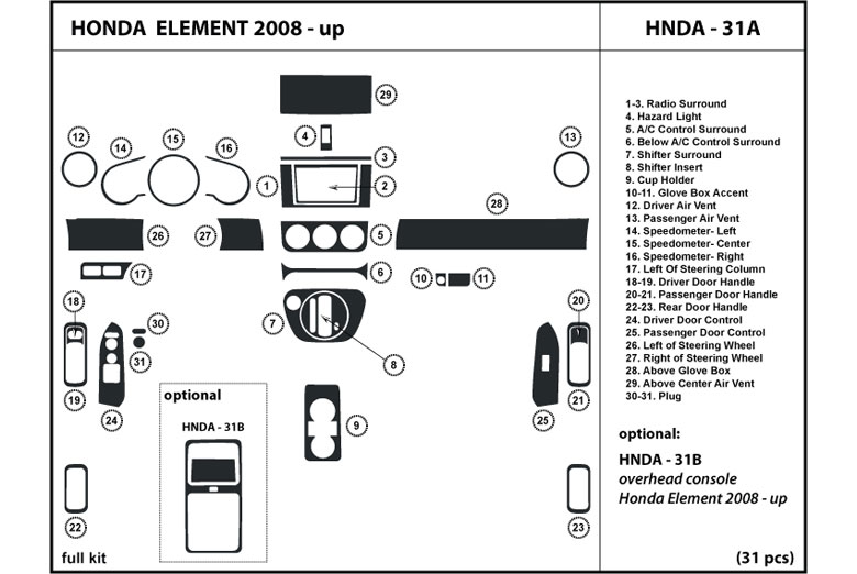 2008 Honda Element DL Auto Dash Kit Diagram
