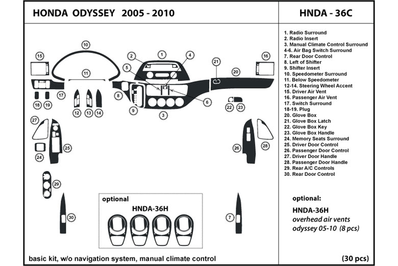 2005 Honda Odyssey DL Auto Dash Kit Diagram