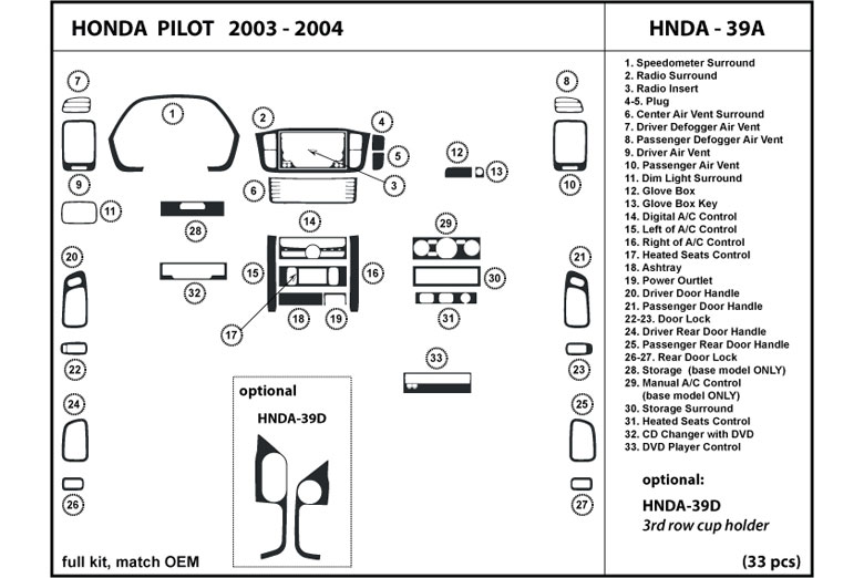 2003 Honda Pilot DL Auto Dash Kit Diagram