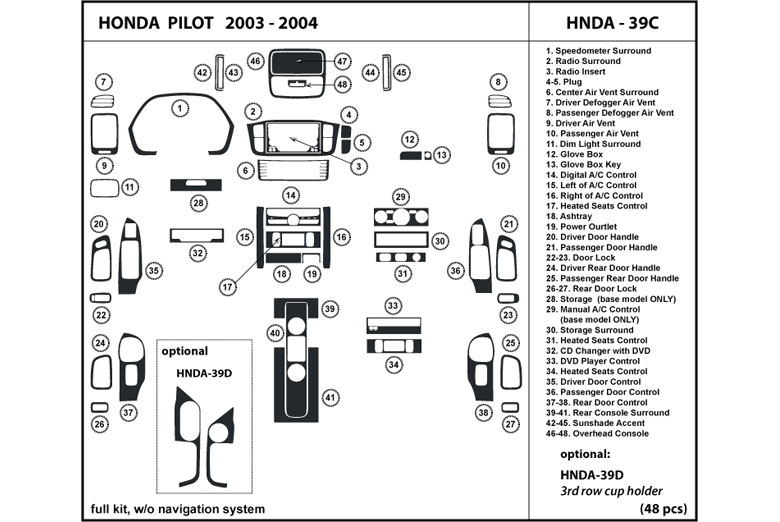 2003 Honda Pilot DL Auto Dash Kit Diagram