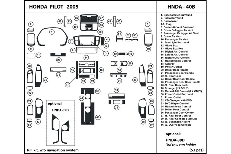 2005 Honda Pilot DL Auto Dash Kit Diagram