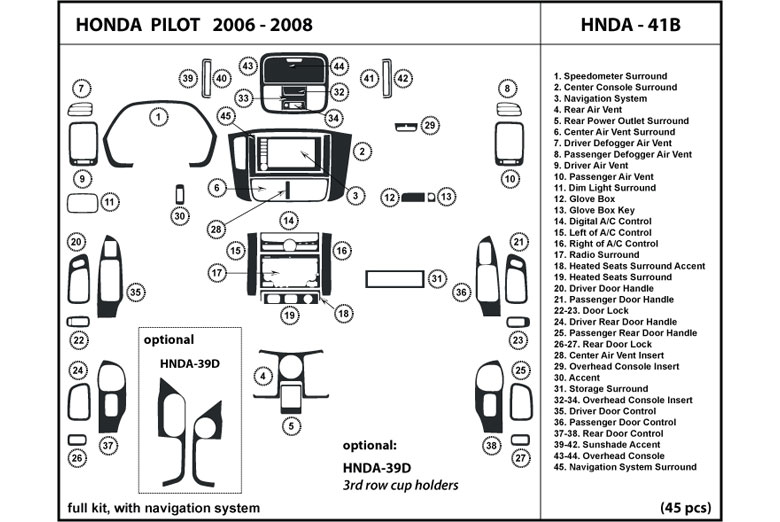 2006 Honda Pilot DL Auto Dash Kit Diagram
