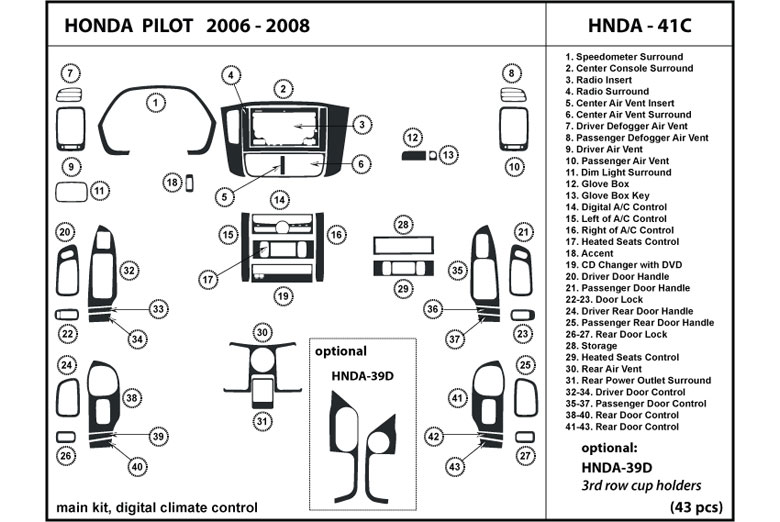 2006 Honda Pilot DL Auto Dash Kit Diagram