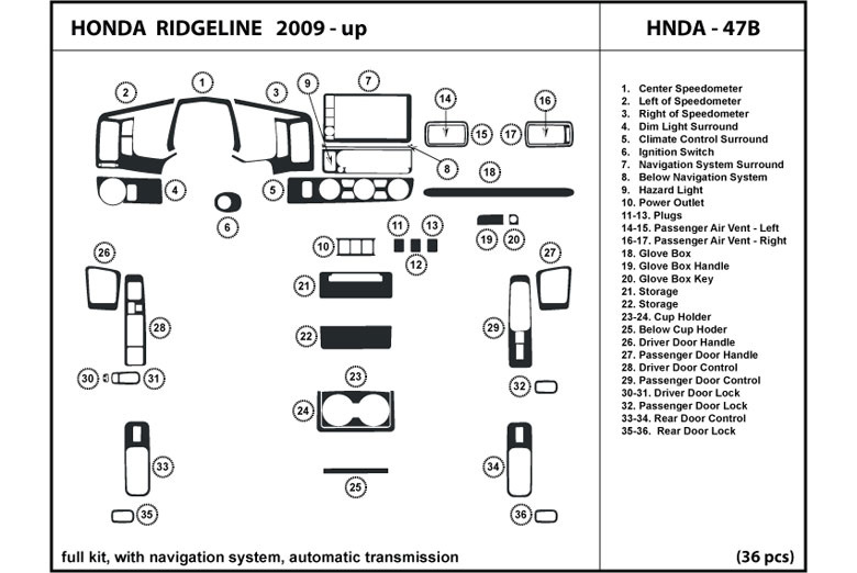 DL Auto™ Honda Ridgeline 2009-2011 Dash Kits