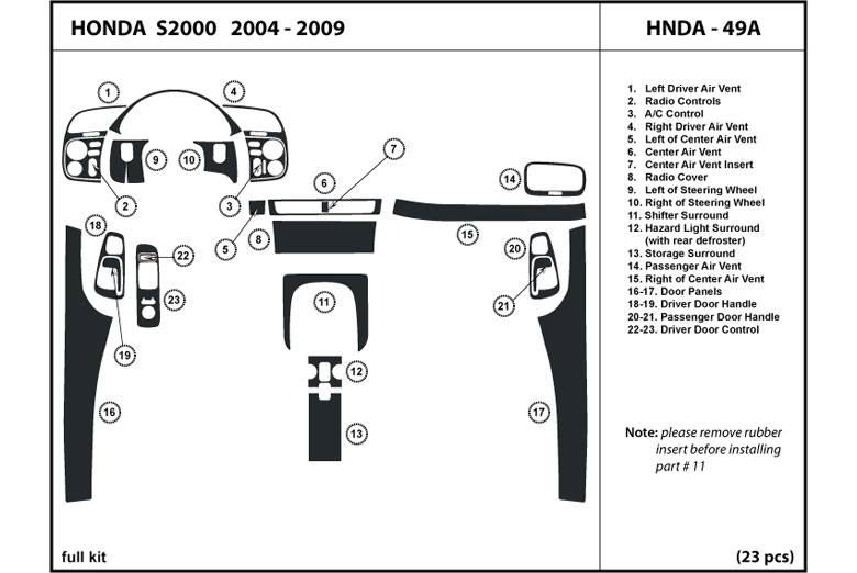 2004 Honda S2000 DL Auto Dash Kit Diagram