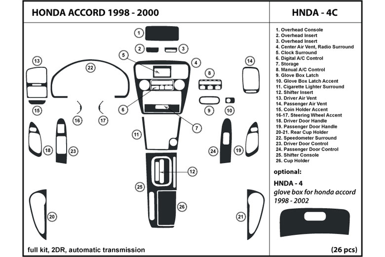 1998 Honda Accord DL Auto Dash Kit Diagram