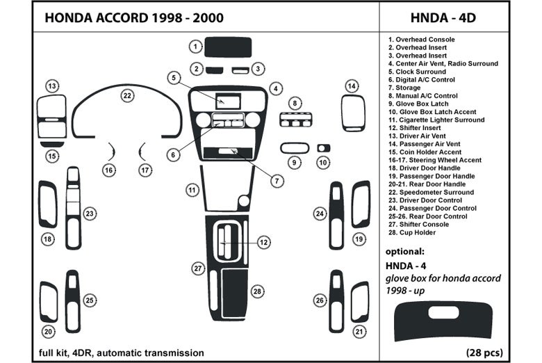 1998 Honda Accord DL Auto Dash Kit Diagram