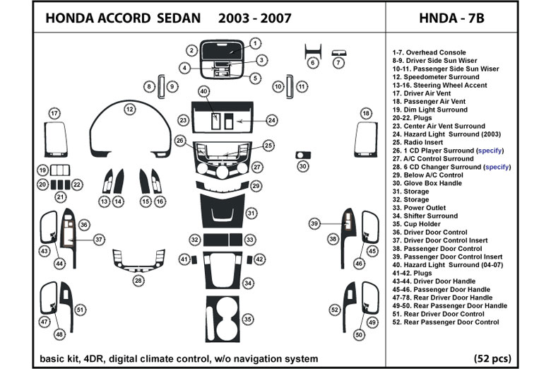 2003 Honda Accord DL Auto Dash Kit Diagram