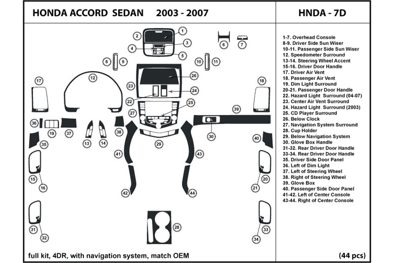 2003 Honda Accord DL Auto Dash Kit Diagram
