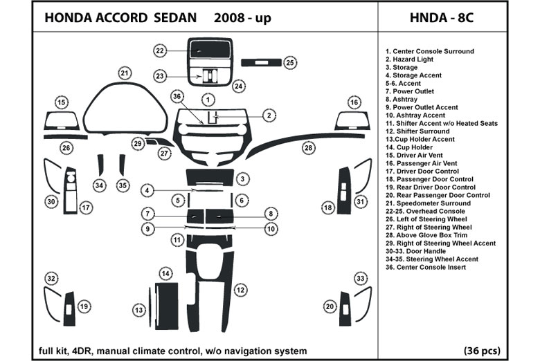 2008 Honda Accord DL Auto Dash Kit Diagram