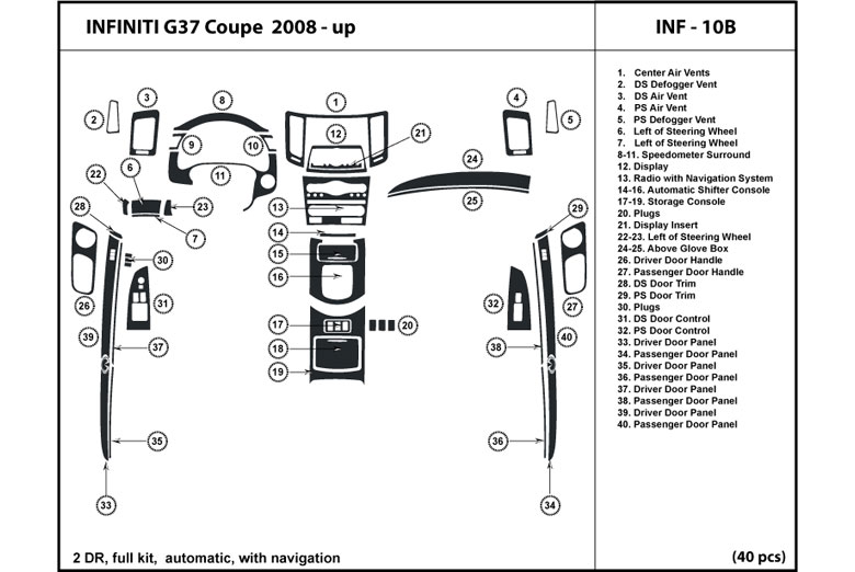 2008 Infiniti G37 DL Auto Dash Kit Diagram