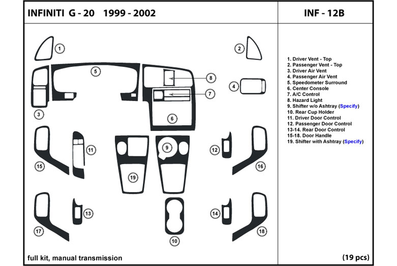 1999 Infiniti G20 DL Auto Dash Kit Diagram