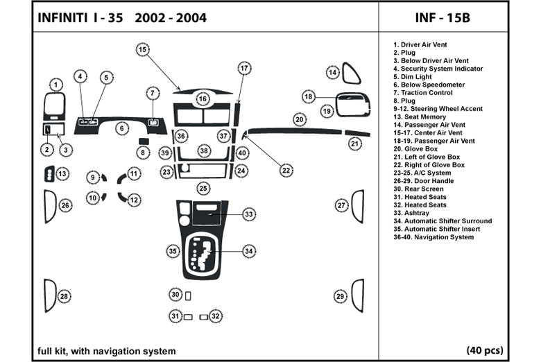 2002 Infiniti I35 DL Auto Dash Kit Diagram