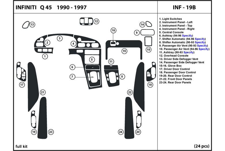 1990 Infiniti Q45 DL Auto Dash Kit Diagram