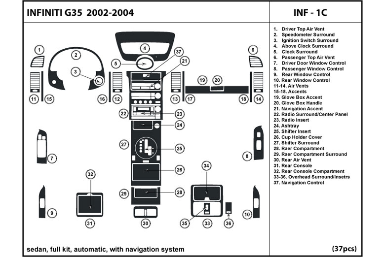 2003 Infiniti G35 DL Auto Dash Kit Diagram