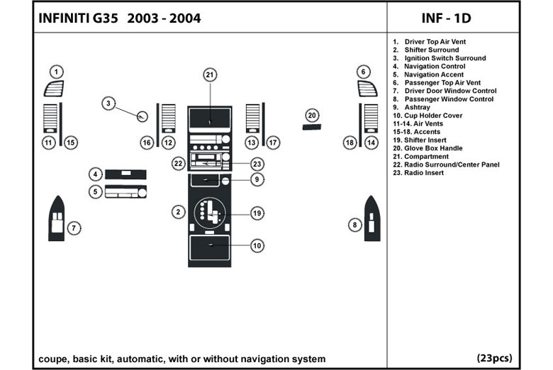 2003 Infiniti G35 DL Auto Dash Kit Diagram