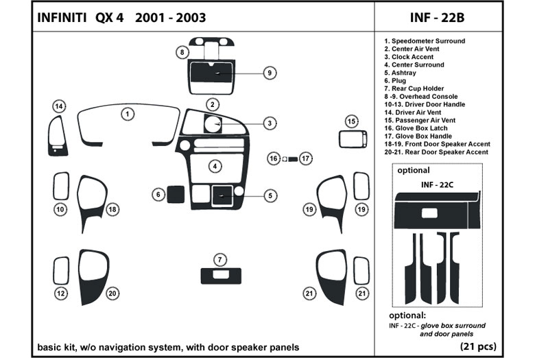 2001 Infiniti QX4 DL Auto Dash Kit Diagram