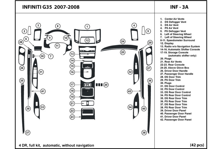 2007 Infiniti G35 DL Auto Dash Kit Diagram