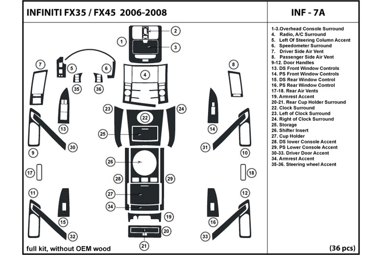 2006 Infiniti FX35 DL Auto Dash Kit Diagram