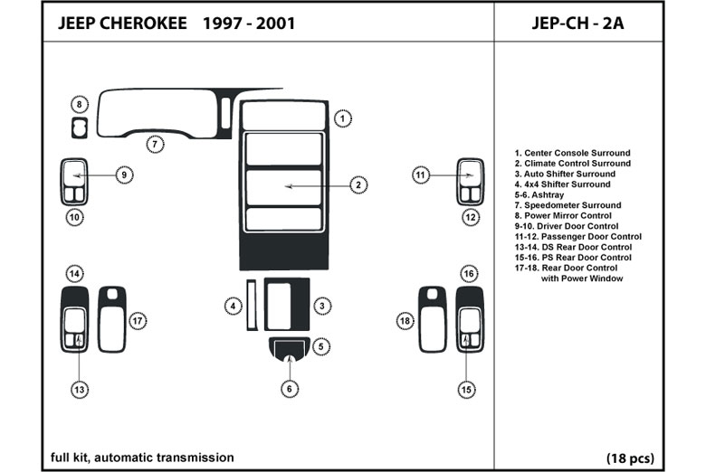 1997 Jeep Cherokee DL Auto Dash Kit Diagram