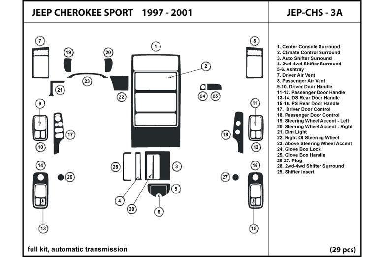 1997 Jeep Cherokee DL Auto Dash Kit Diagram